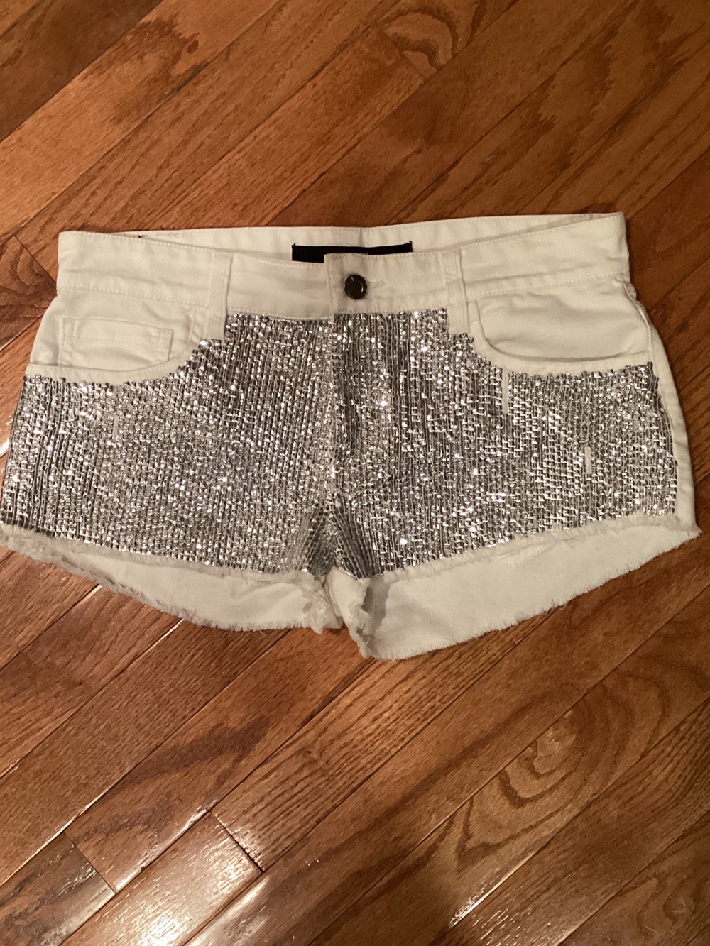 Joe's Jeans White Denim Shorts with Silver Sequin Panels
